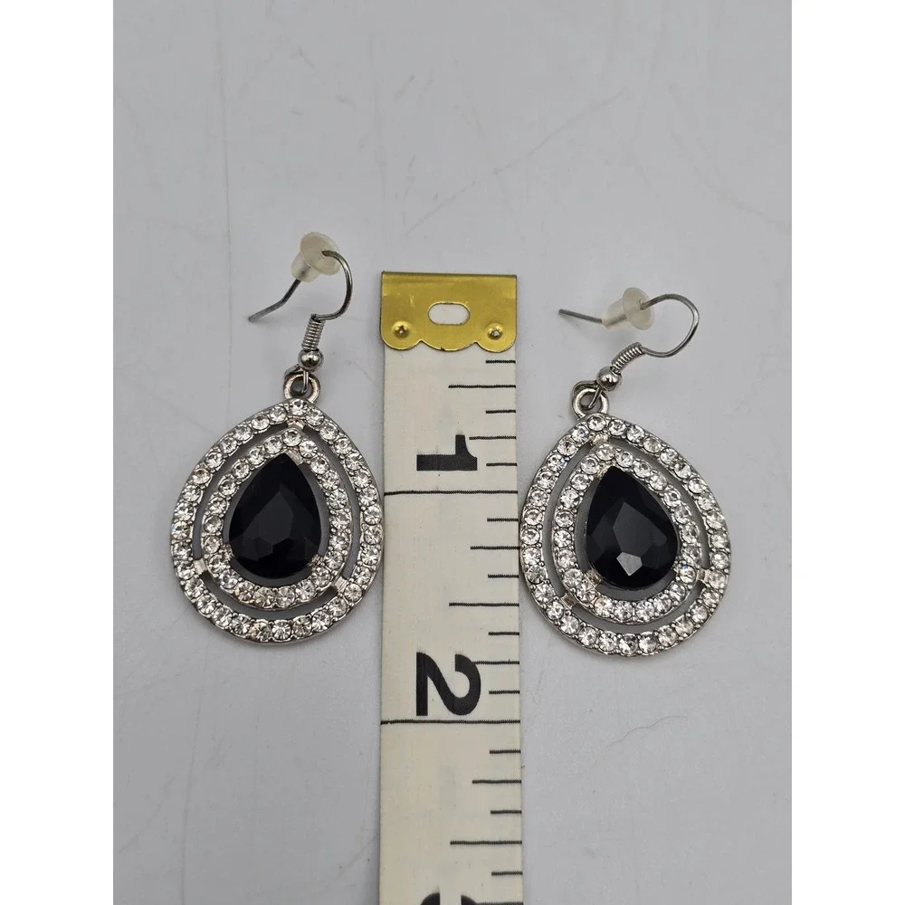 Statement‎ Earring Set Women OS Black Silver Good Tassel Rhinestone 3PC